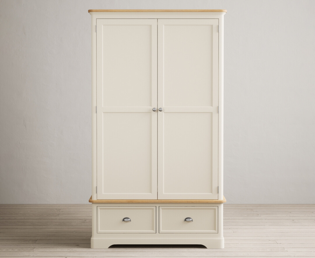 Product photograph of Bridstow Oak And Cream Painted Double Wardrobe from Oak Furniture Superstore