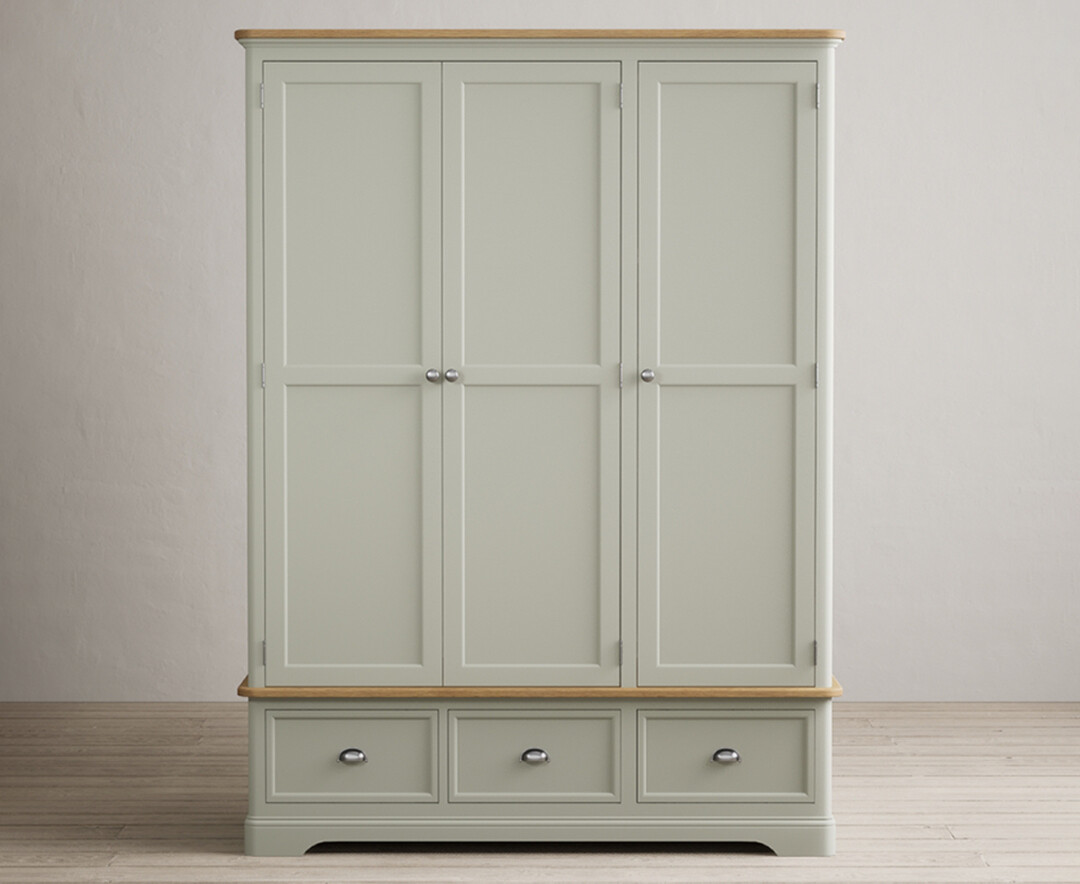Product photograph of Bridstow Soft Green Painted Triple Wardrobe from Oak Furniture Superstore