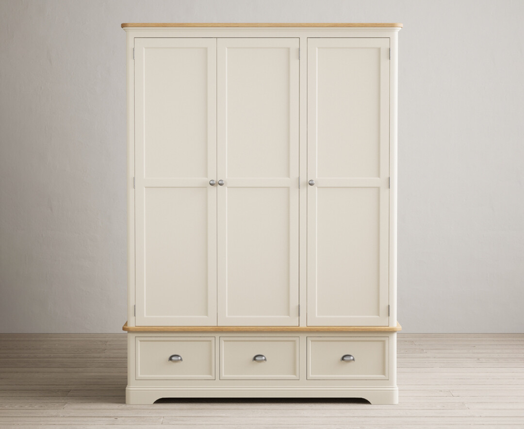 Product photograph of Bridstow Oak And Cream Painted Triple Wardrobe from Oak Furniture Superstore