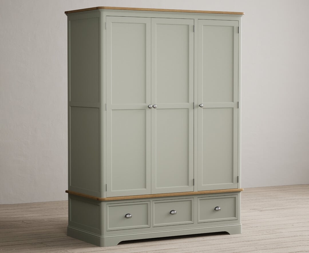 Product photograph of Brampton Soft Green Painted Triple Wardrobe from Oak Furniture Superstore