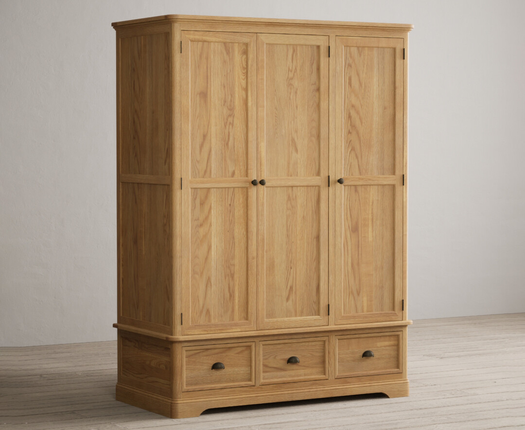 Product photograph of Bridstow Solid Oak Triple Wardrobe from Oak Furniture Superstore