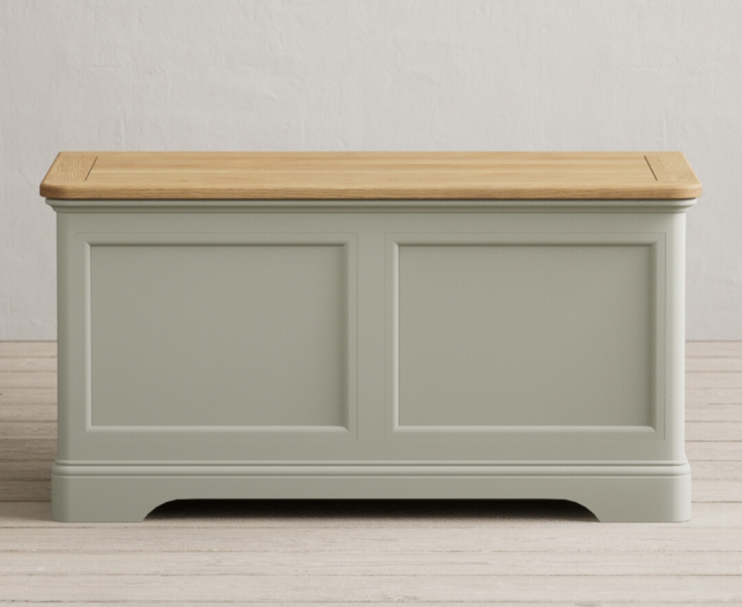 Product photograph of Bridstow Soft Green Painted Blanket Box from Oak Furniture Superstore