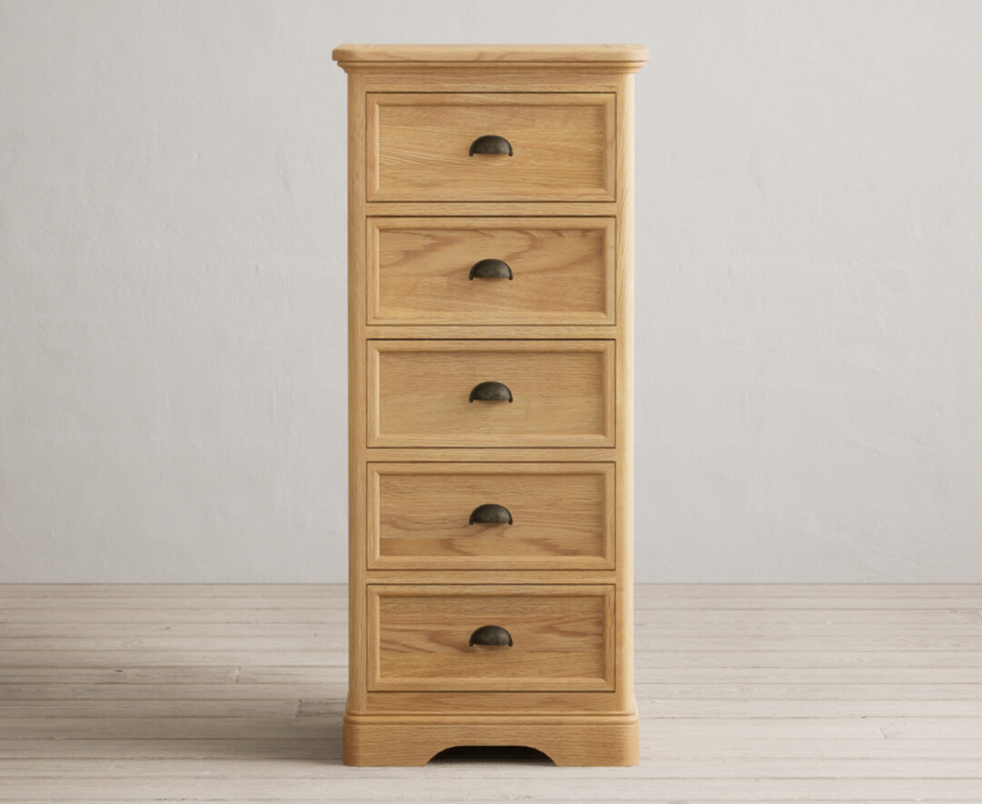 Product photograph of Bridstow Solid Oak 5 Drawer Tallboy from Oak Furniture Superstore