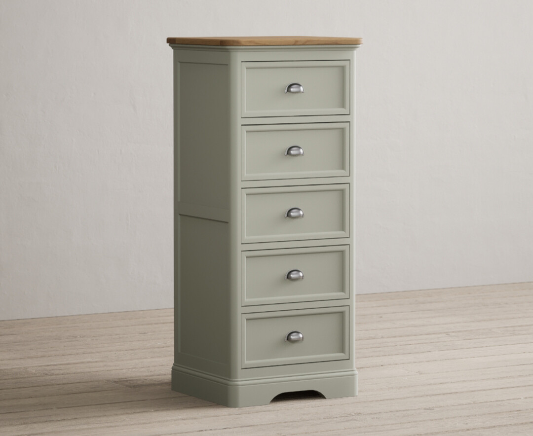 Photo 1 of Bridstow soft green painted 5 drawer tallboy