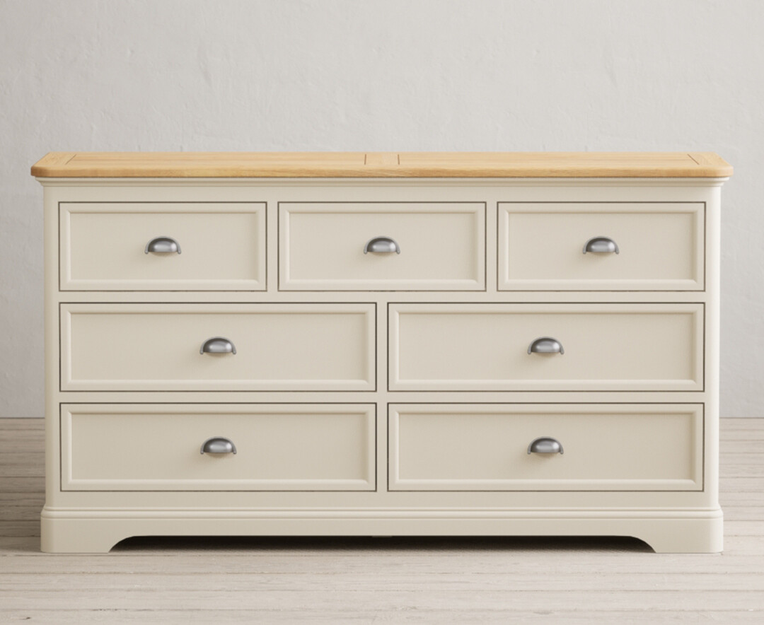 Product photograph of Bridstow Oak And Cream Painted Wide Chest Of Drawers from Oak Furniture Superstore