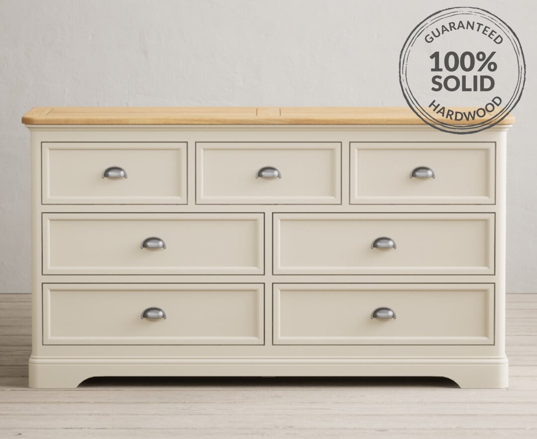 Cream chest of drawers with oak top hot sale