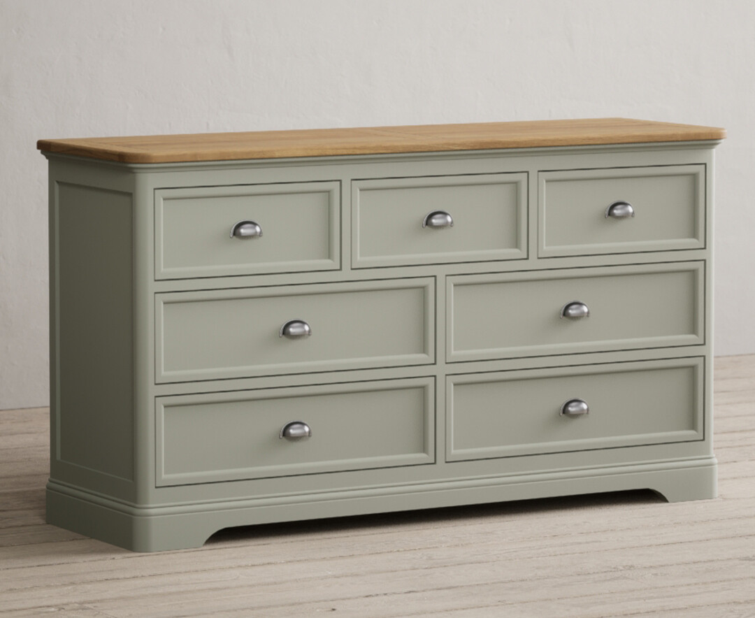 Product photograph of Brampton Soft Green Painted Wide Chest Of Drawers from Oak Furniture Superstore