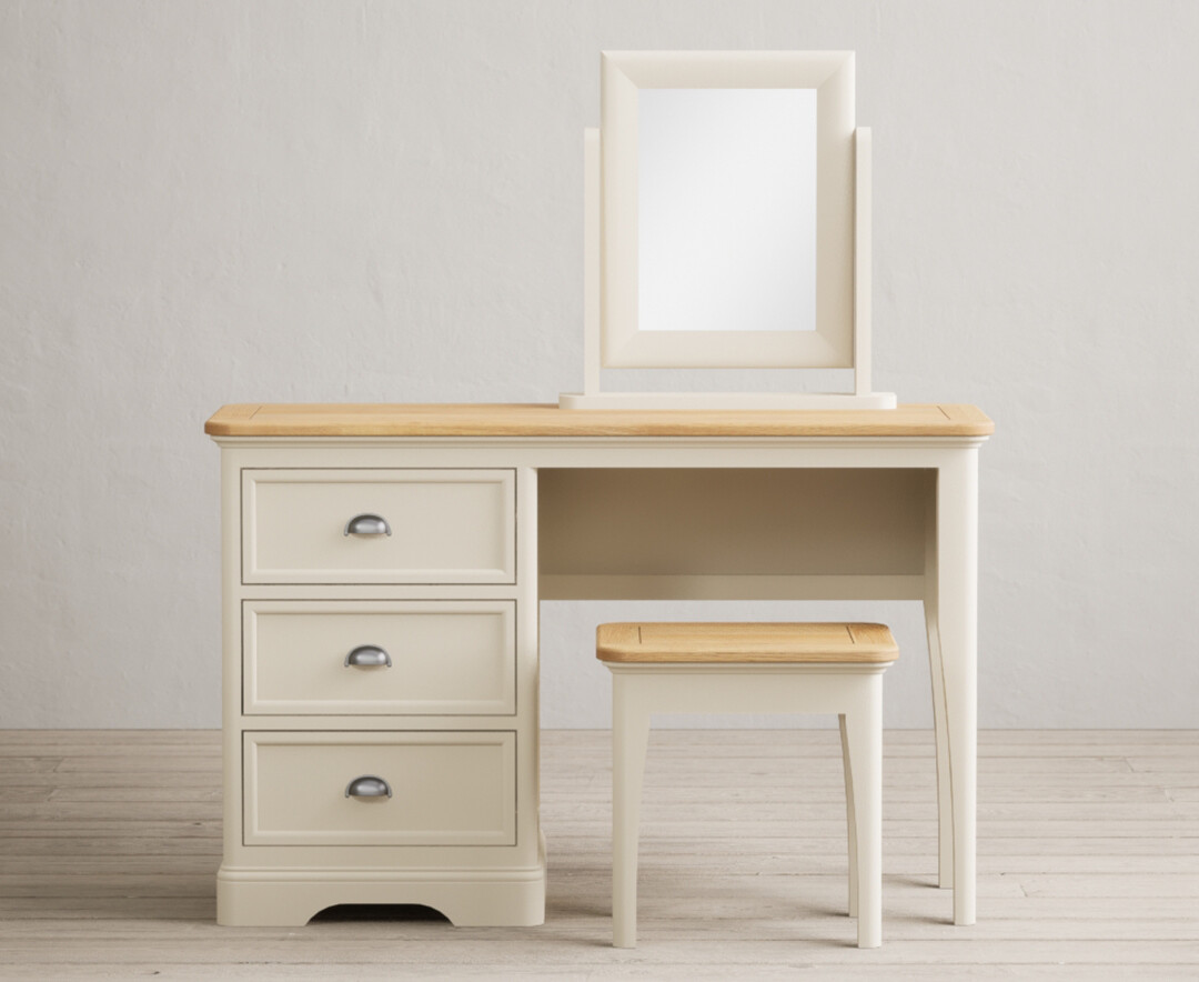 Product photograph of Bridstow Oak And Cream Painted Dressing Table Set from Oak Furniture Superstore