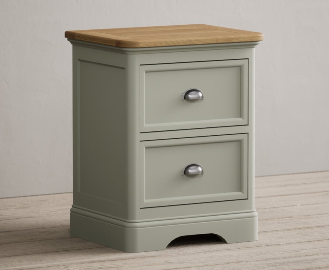 Product photograph of Brampton Soft Green Painted 2 Drawer Bedside Chest from Oak Furniture Superstore
