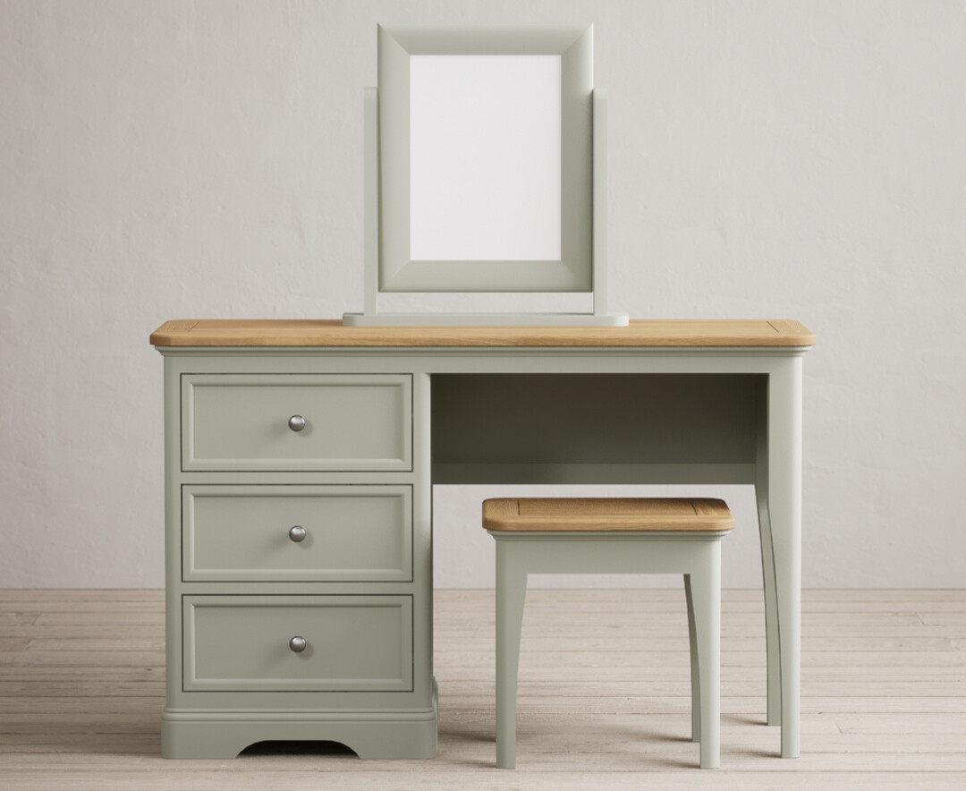 Product photograph of Bridstow Soft Green Painted Dressing Table Set from Oak Furniture Superstore