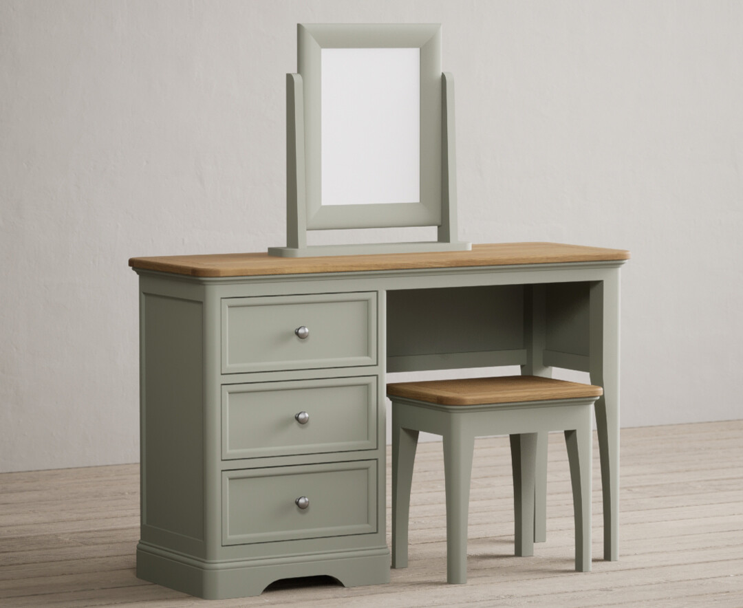 Product photograph of Brampton Soft Green Painted Dressing Table Set from Oak Furniture Superstore