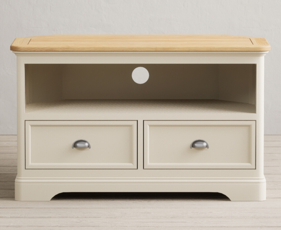 Product photograph of Bridstow Oak And Cream Painted Corner Tv Cabinet from Oak Furniture Superstore