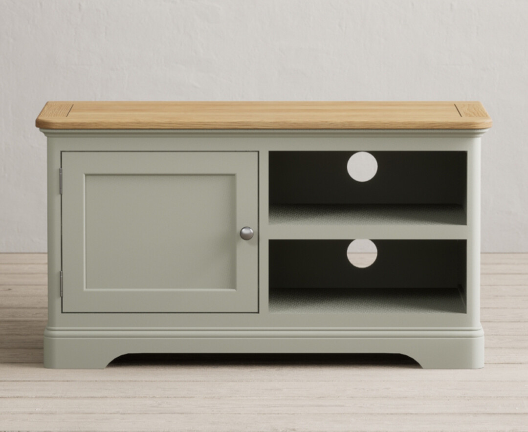 Product photograph of Bridstow Soft Green Painted Small Tv Cabinet from Oak Furniture Superstore