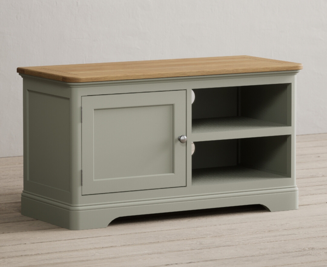 Product photograph of Brampton Soft Green Painted Small Tv Cabinet from Oak Furniture Superstore