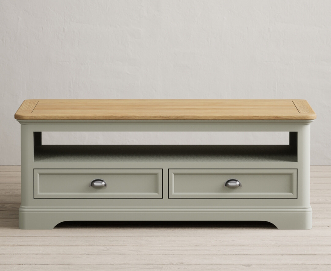 Product photograph of Bridstow Soft Green Painted Coffee Table from Oak Furniture Superstore