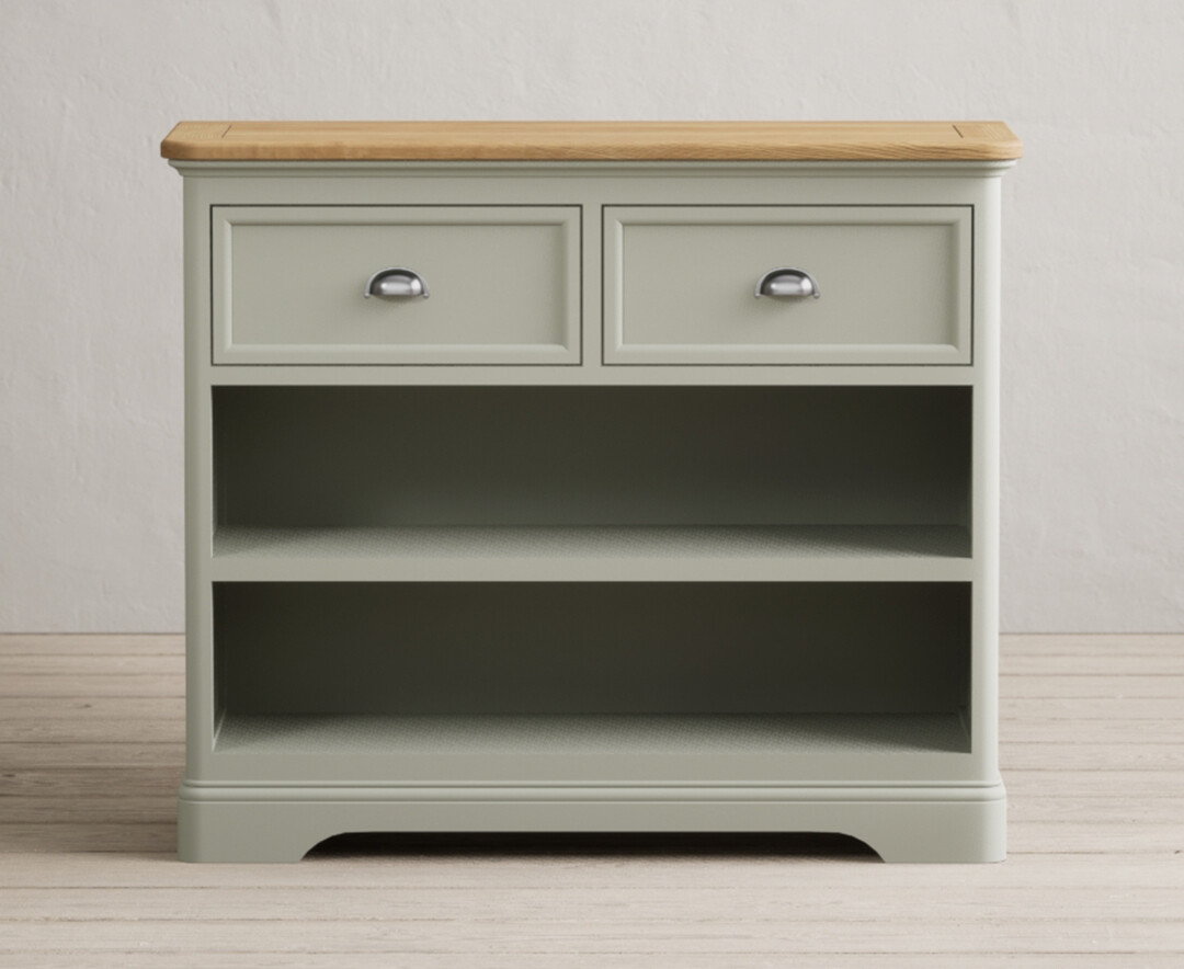 Product photograph of Bridstow Soft Green Painted Storage Console Table from Oak Furniture Superstore