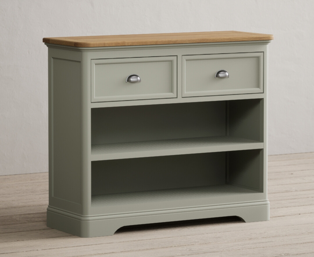 Product photograph of Brampton Soft Green Painted Storage Console Table from Oak Furniture Superstore