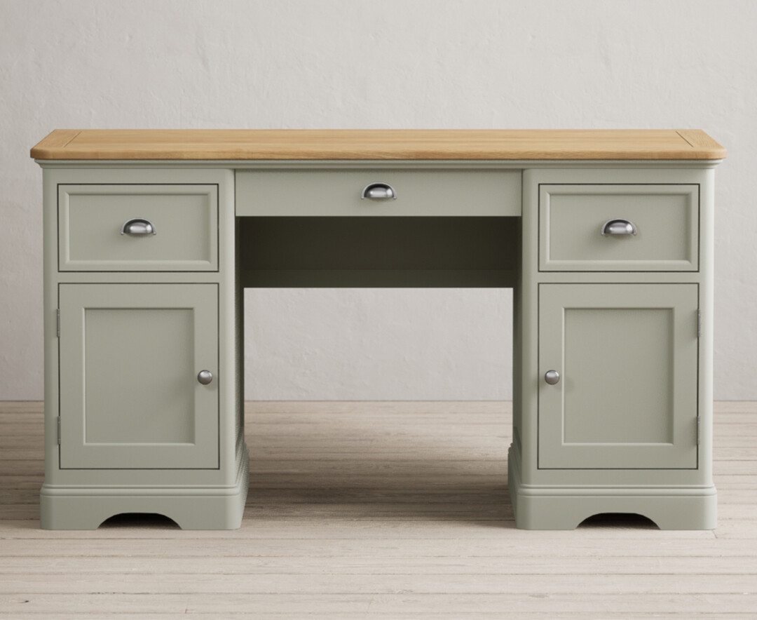 Product photograph of Bridstow Soft Green Painted Computer Desk from Oak Furniture Superstore