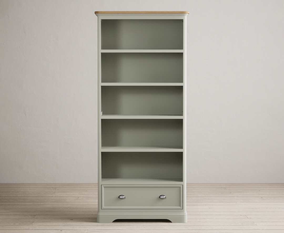 Product photograph of Bridstow Soft Green Painted Tall Bookcase from Oak Furniture Superstore