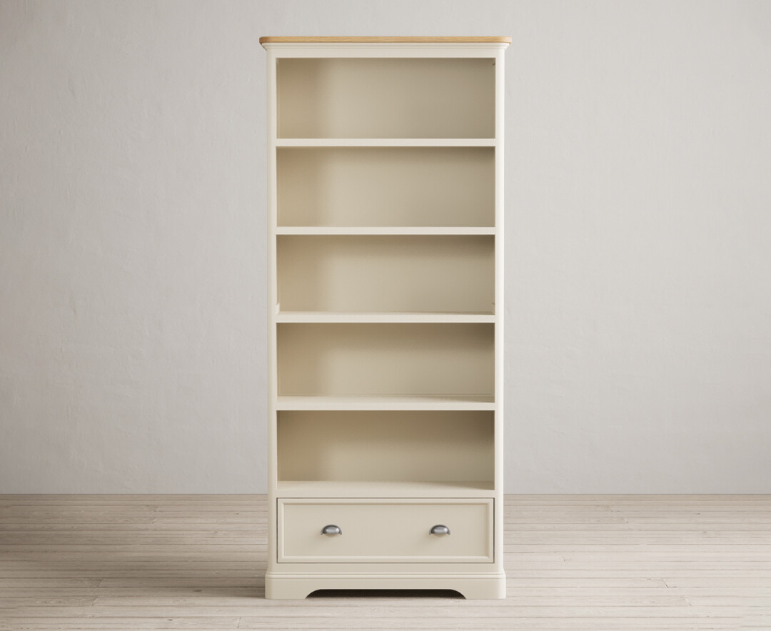Product photograph of Bridstow Oak And Cream Painted Tall Bookcase from Oak Furniture Superstore