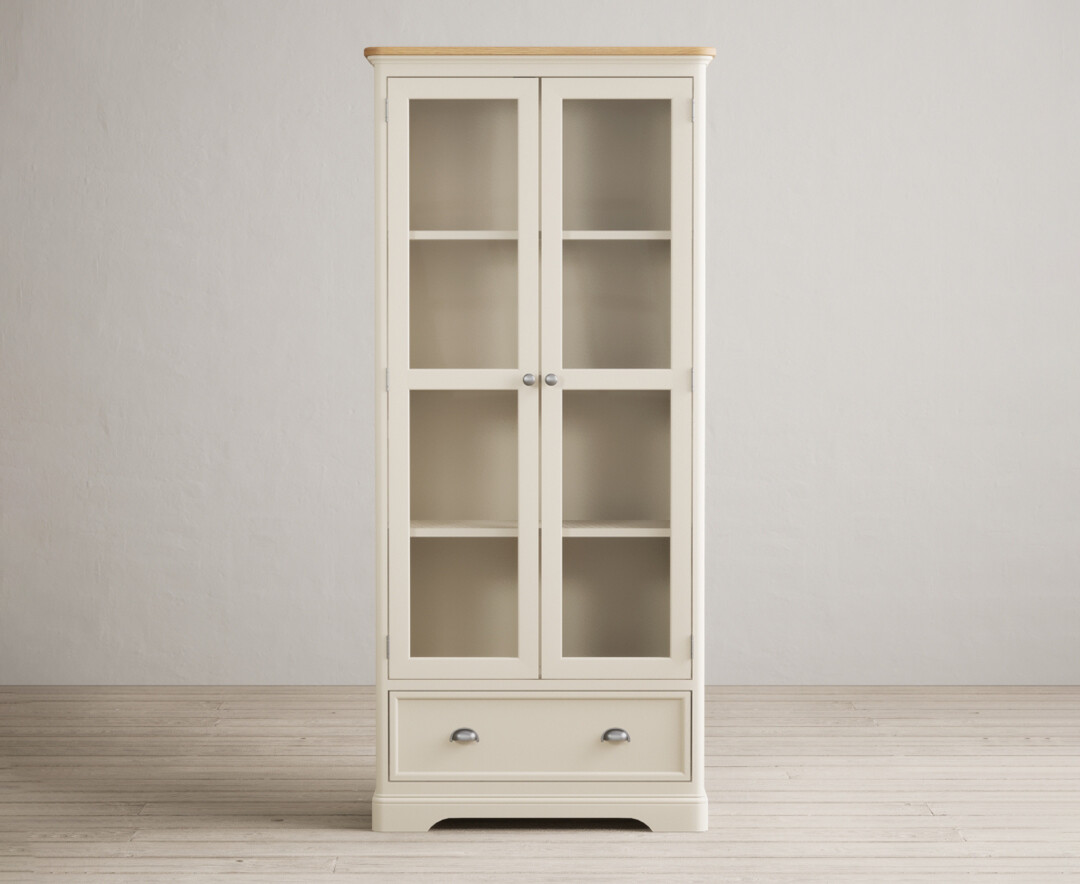 Product photograph of Bridstow Oak And Cream Painted Glazed Display Cabinet from Oak Furniture Superstore