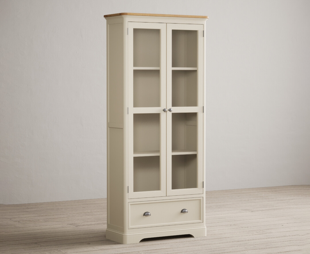 Product photograph of Madley Oak And Cream Painted Glazed Display Cabinet from Oak Furniture Superstore