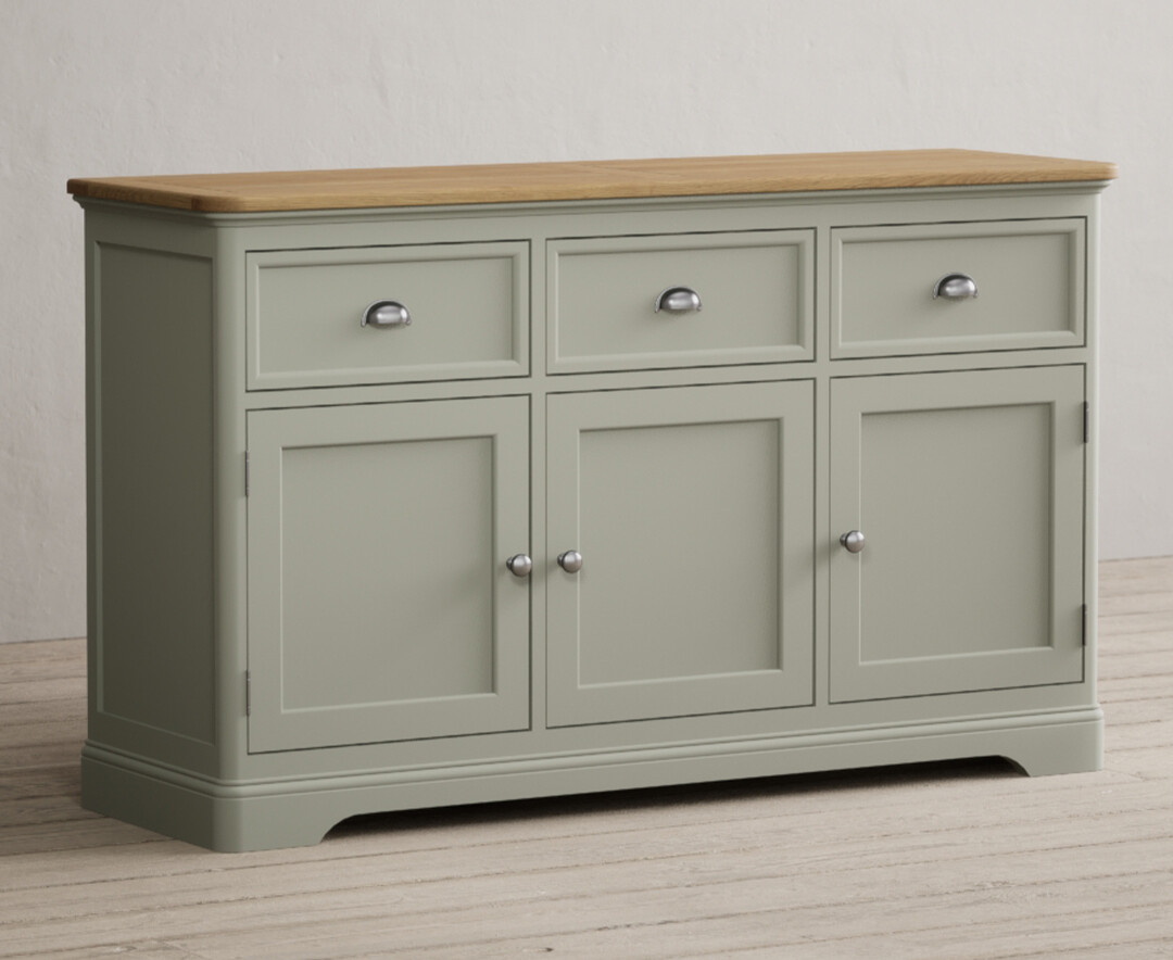 Product photograph of Brampton Soft Green Painted Large Sideboard from Oak Furniture Superstore