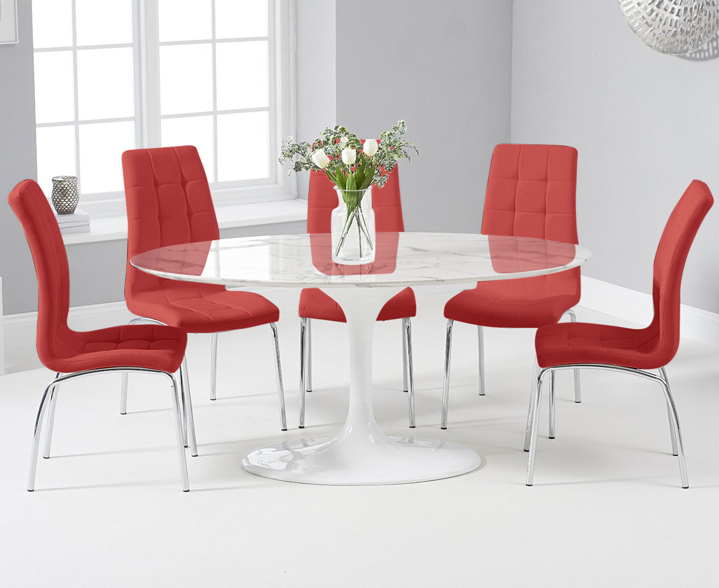 Photo 3 of Brighton 160cm marble oval white dining table with 4 grey enzo chairs