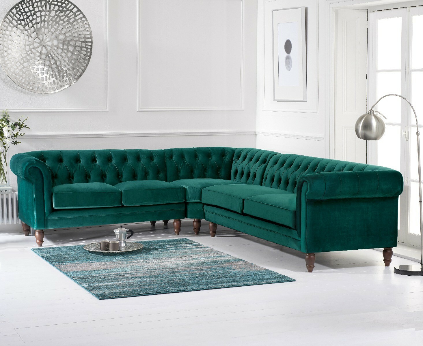 Photo 1 of Bromley medium green velvet corner sofa