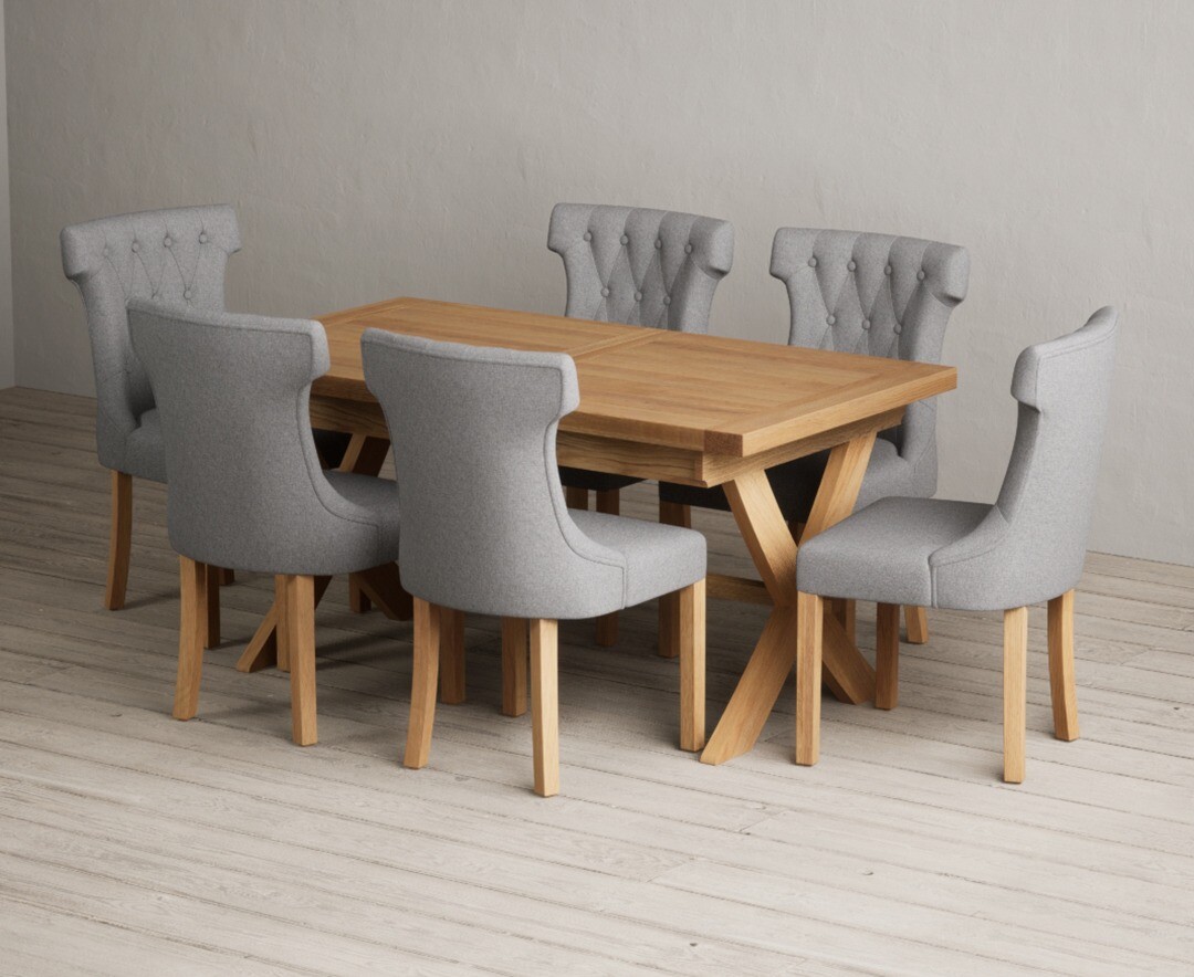 Product photograph of Extending Buckley 160cm Solid Oak Dining Table With 10 Grey Clara Chairs from Oak Furniture Superstore