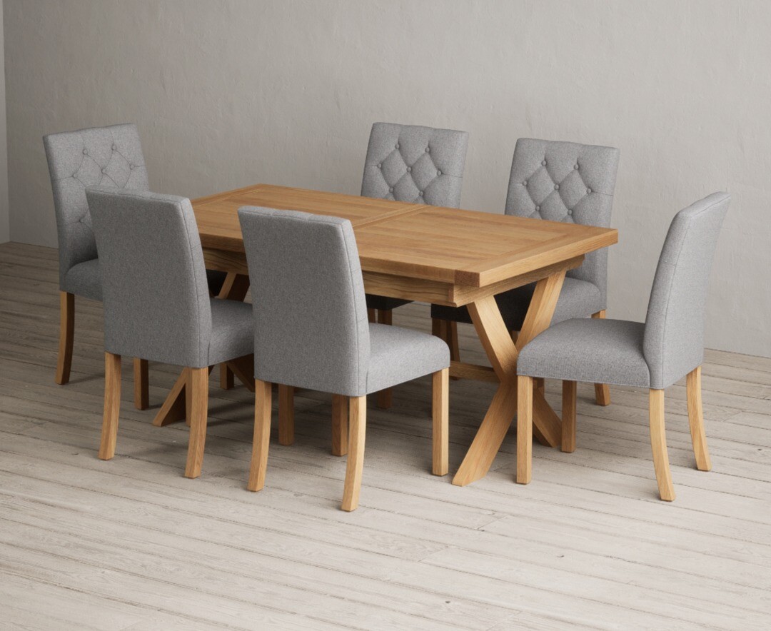 Product photograph of Extending Buckley 160cm Solid Oak Dining Table With 10 Grey Isabella Chairs from Oak Furniture Superstore