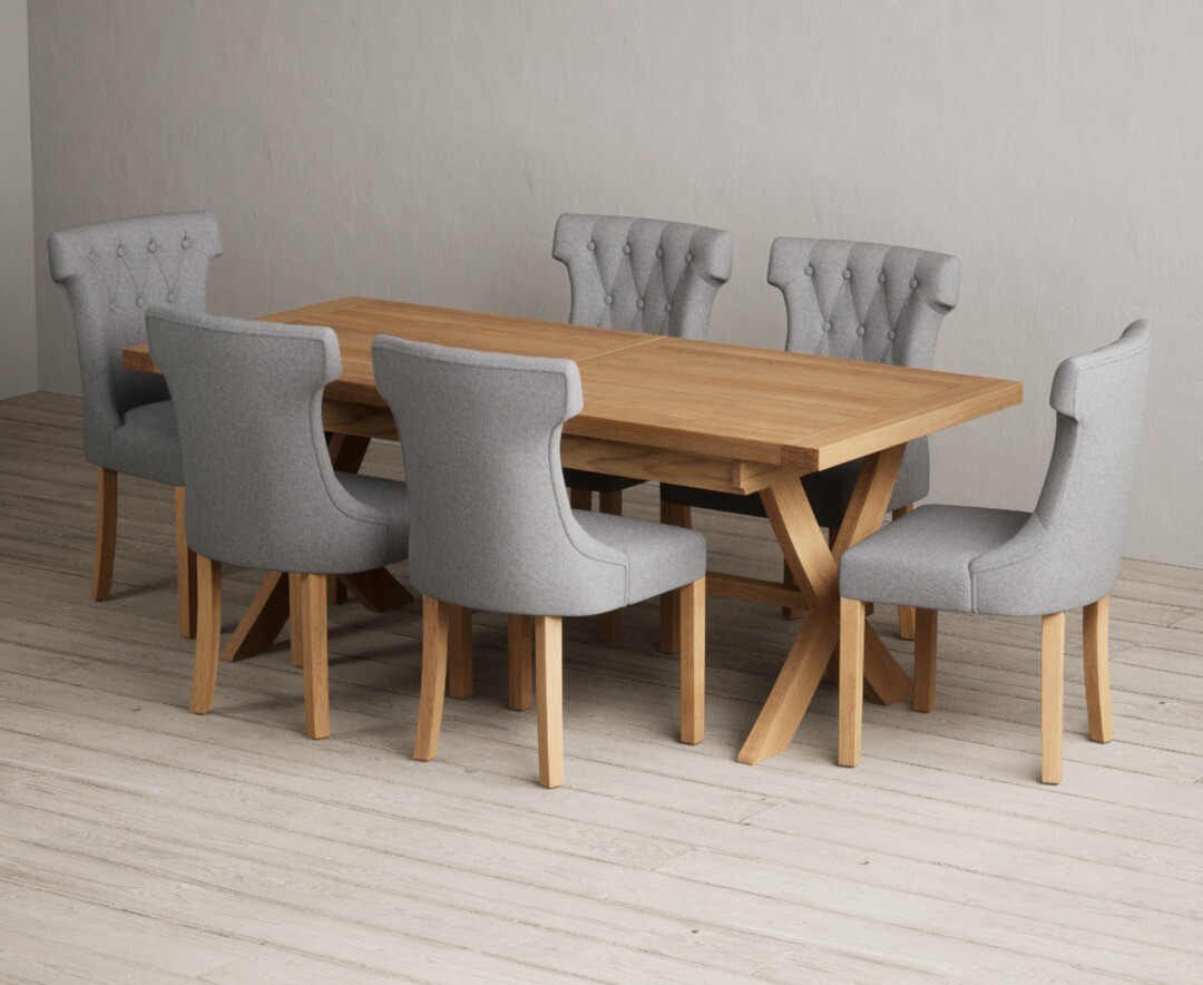 Product photograph of Extending Buckley 200cm Solid Oak Dining Table With 10 Grey Clara Chairs from Oak Furniture Superstore