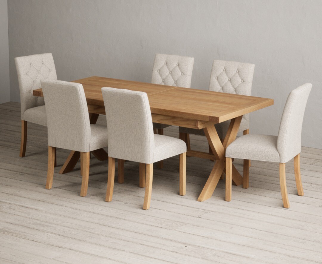 Product photograph of Extending Buckley 200cm Solid Oak Dining Table With 6 Natural Isabella Chairs from Oak Furniture Superstore