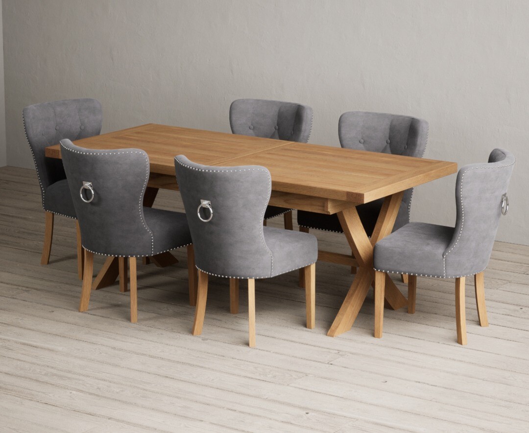 Product photograph of Extending Buckley 200cm Solid Oak Dining Table With 8 Grey Keswick Chairs from Oak Furniture Superstore