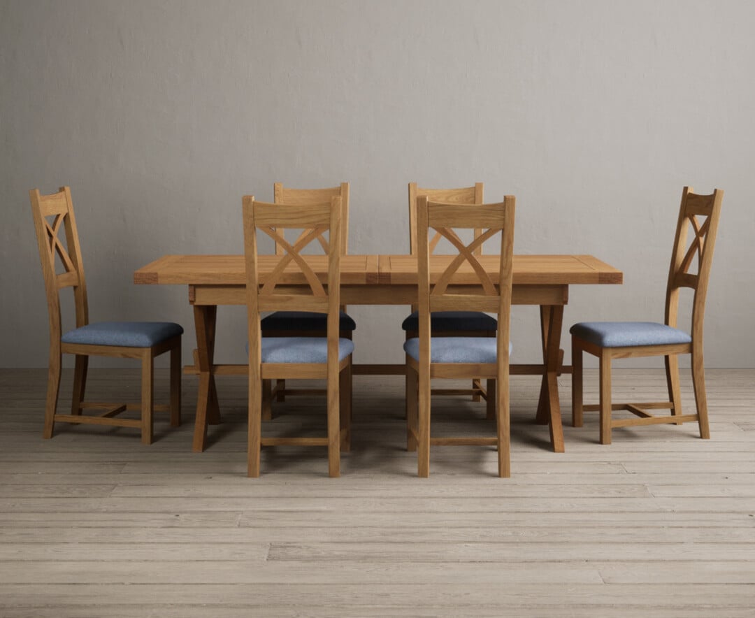 Extending Buckley 200cm Solid Oak Dining Table With 8 Oak Natural Chairs