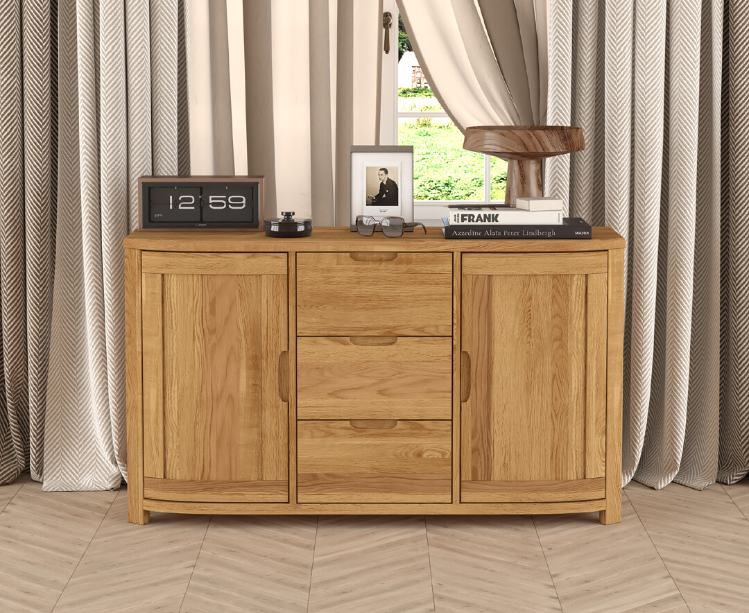 Product photograph of Somerton Curved Solid Oak Large Sideboard from Oak Furniture Superstore