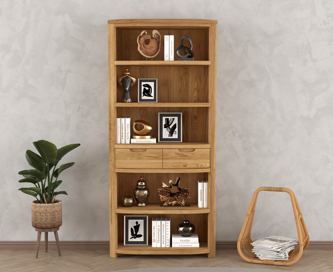 Product photograph of Somerton Curved Solid Oak Tall Bookcase from Oak Furniture Superstore