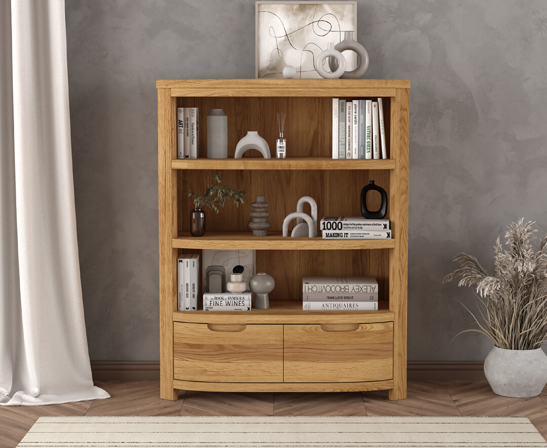 Product photograph of Somerton Curved Solid Oak Small Bookcase from Oak Furniture Superstore