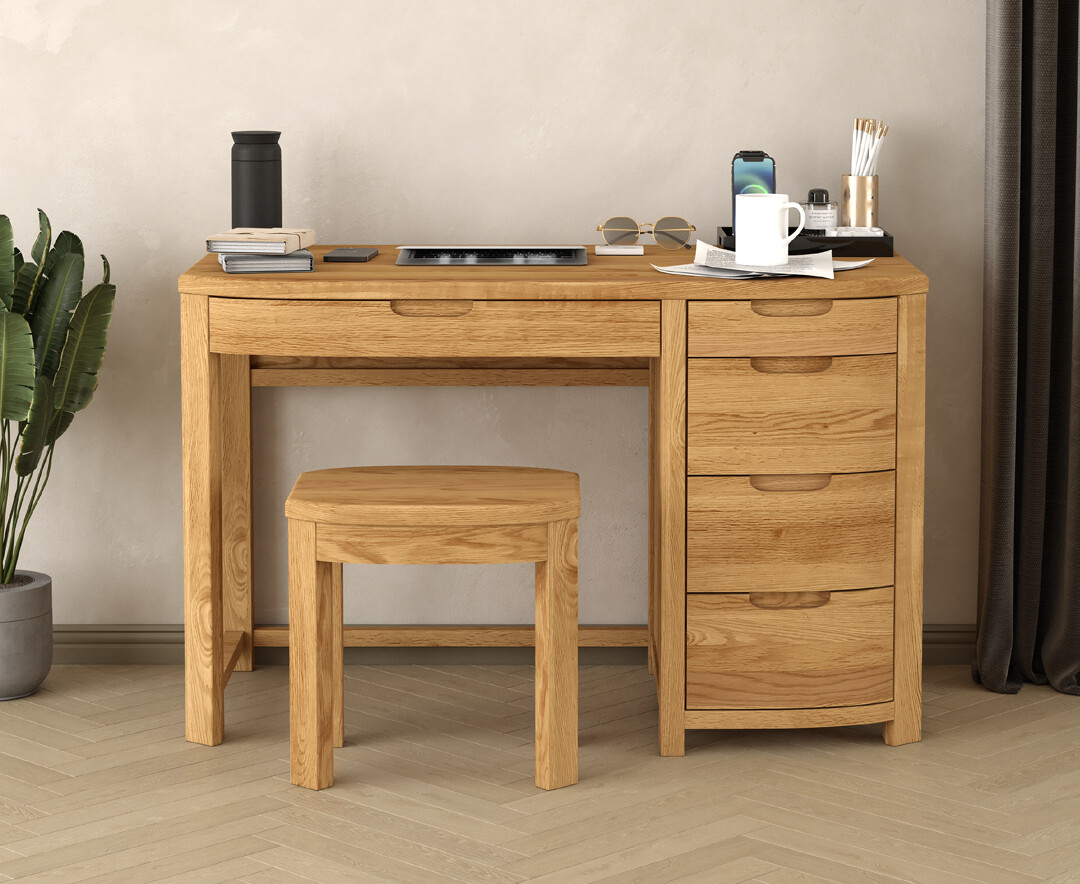 Product photograph of Somerton Curved Solid Oak Computer Desk from Oak Furniture Superstore