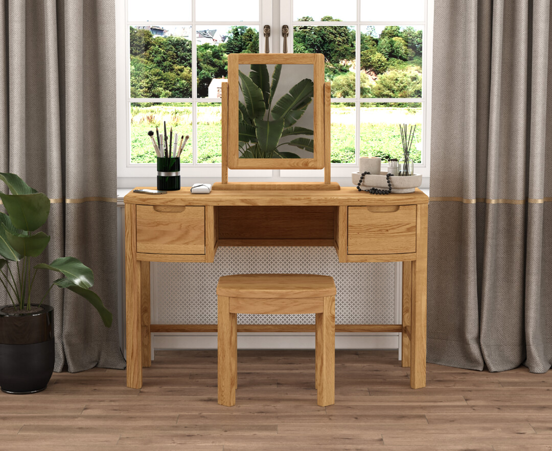 Product photograph of Somerton Curved Solid Oak Dressing Table Set from Oak Furniture Superstore