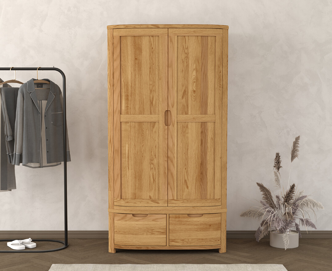 Somerton Curved Solid Oak Double Wardrobe