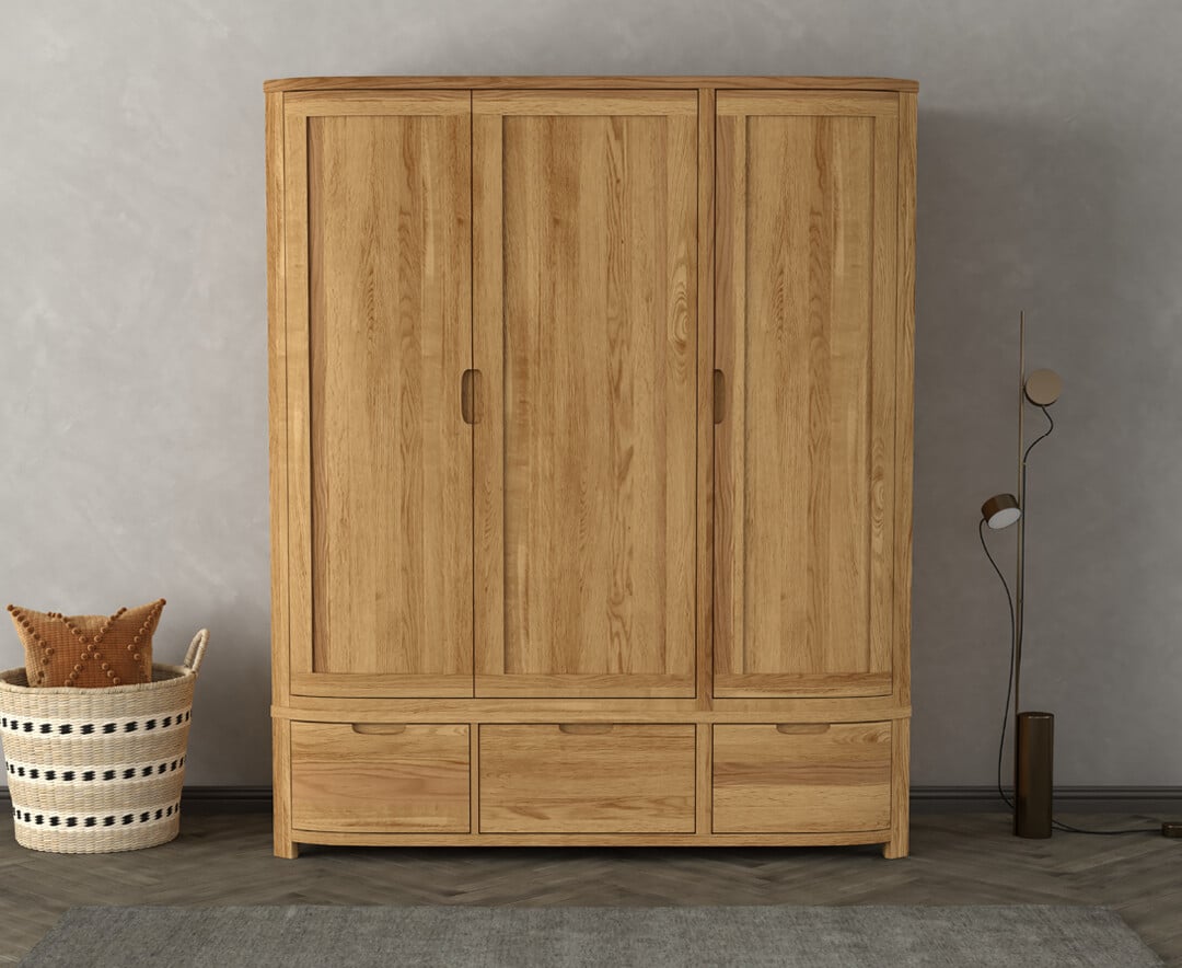 Somerton Curved Solid Oak Triple Wardrobe