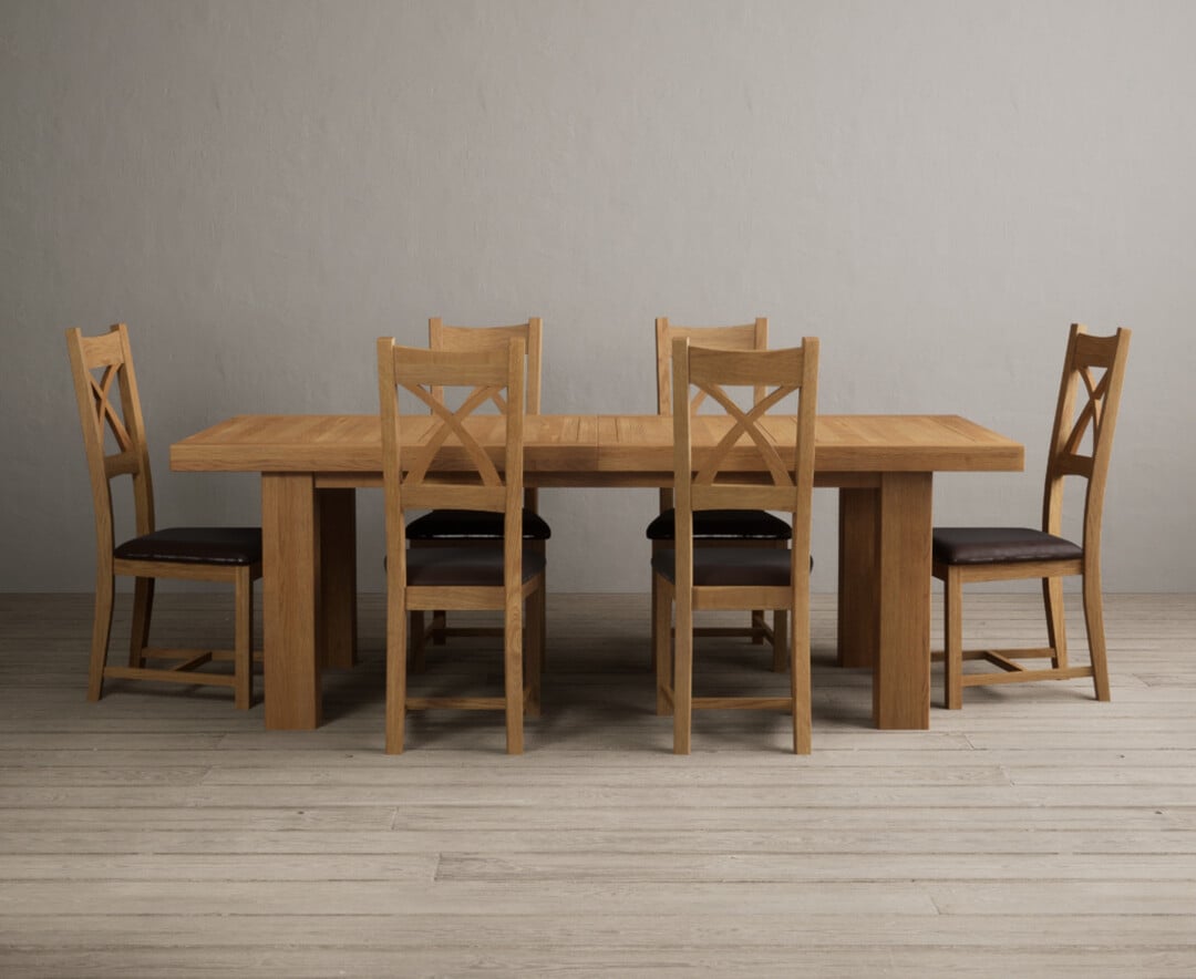 Extending Callington 230cm Oak Dining Table With 10 Light Grey Natural Solid Oak Chairs