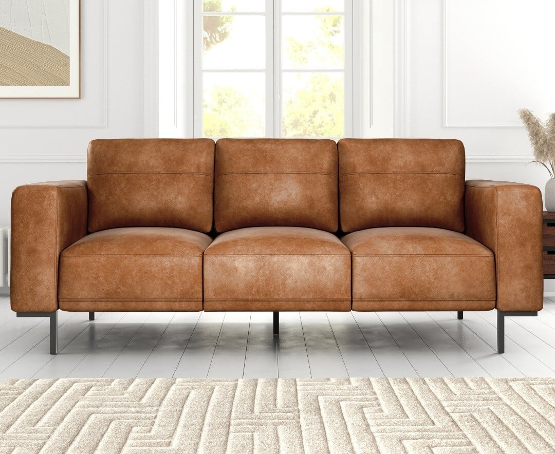 Product photograph of Camden Suede Tan Fabric 3 Seater Sofa from Oak Furniture Superstore