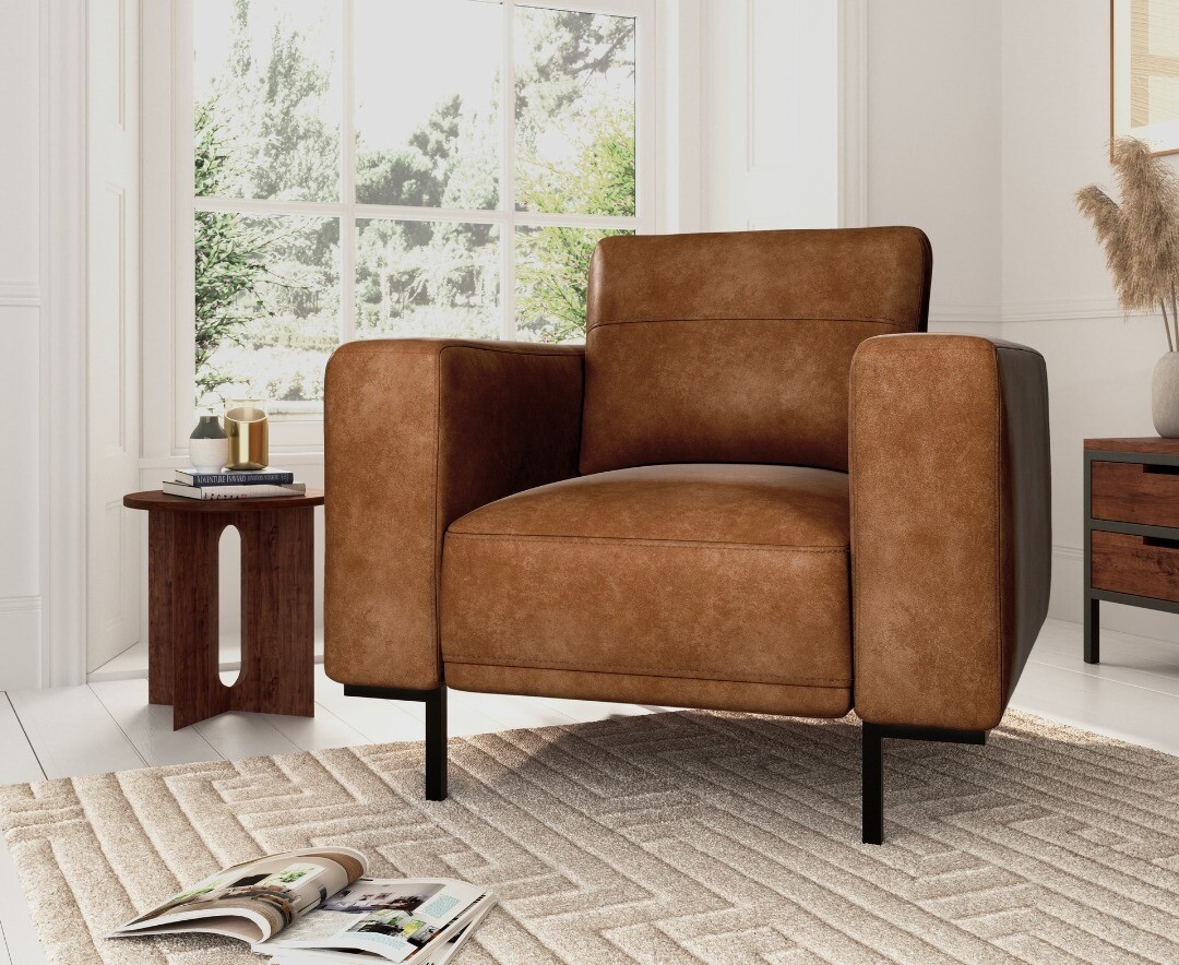 Product photograph of Camden Suede Tan Fabric Armchair from Oak Furniture Superstore