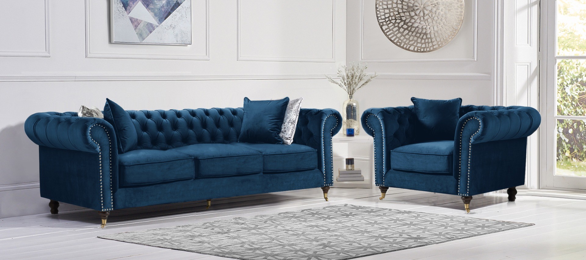 Photo 1 of Kensington chesterfield blue velvet 2 seater sofa