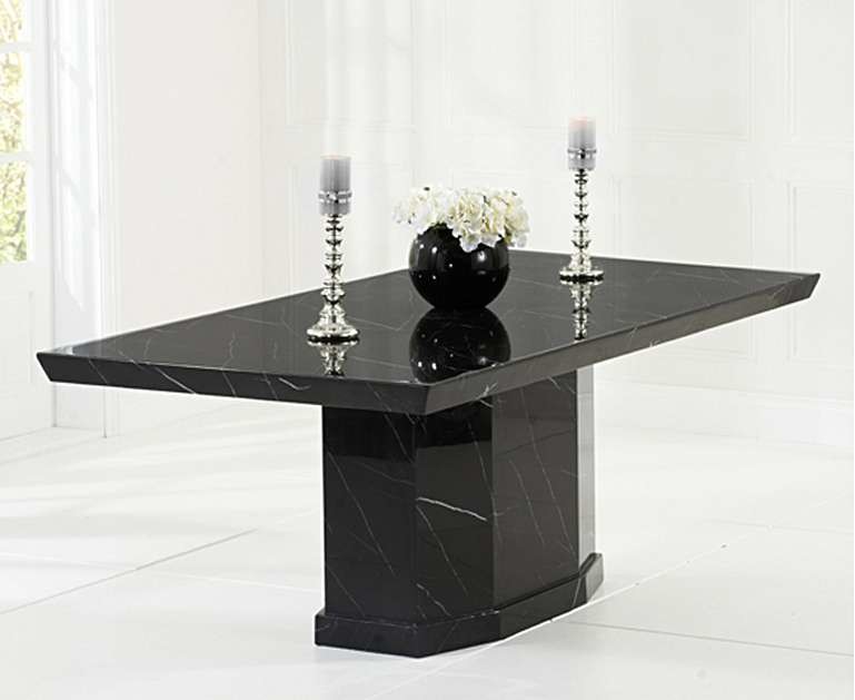Photo 1 of Carvelle 160cm black pedestal marble table with 4 brown novara chairs