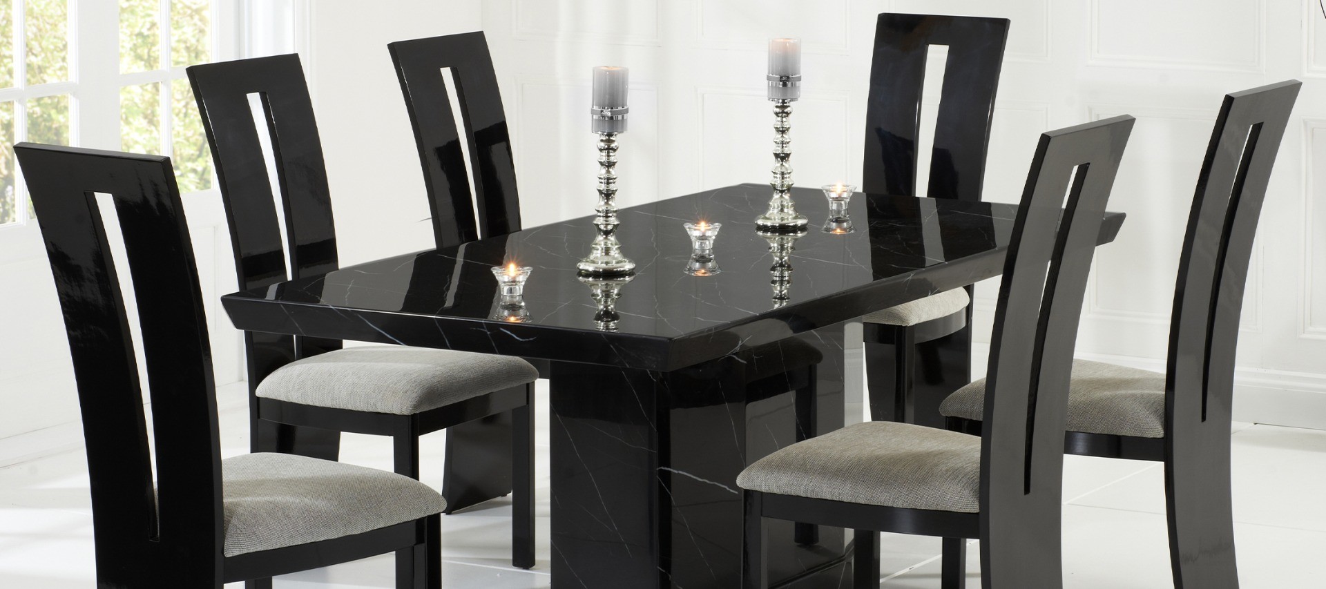 Photo 4 of Carvelle 200cm black pedestal marble dining table