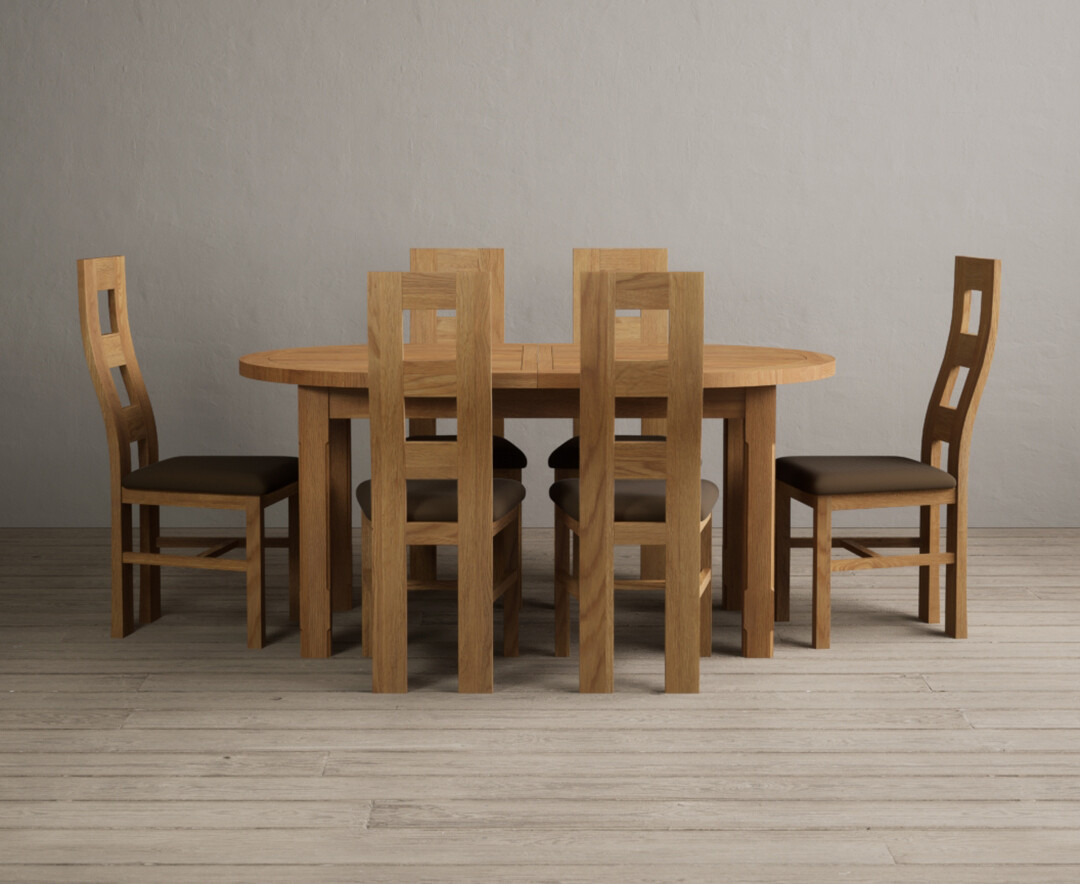 Extending Caversham Oak Oval Dining Table With 10 Grey Natural Solid Oak Chairs