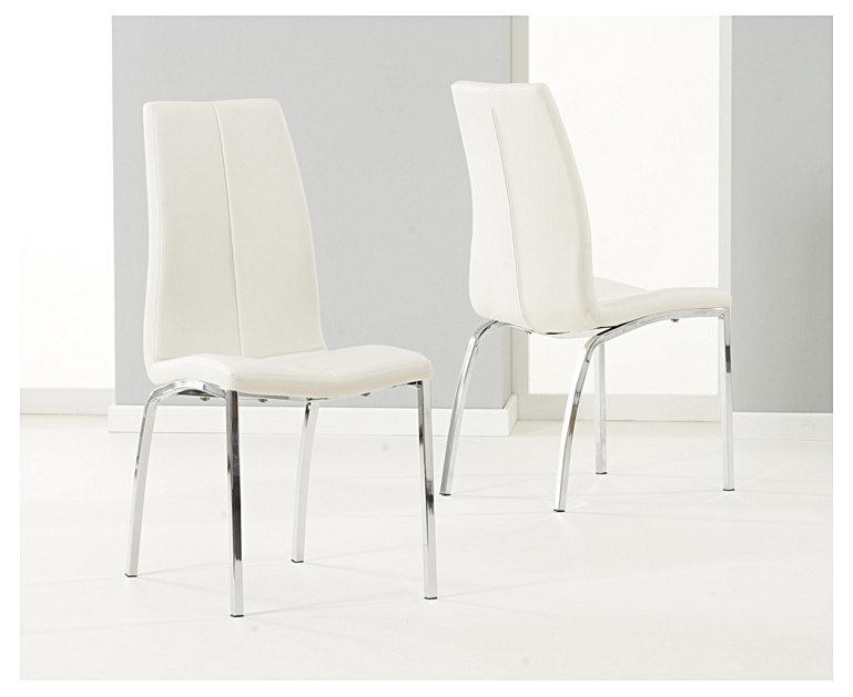 Product photograph of Denver 110cm Glass Dining Table With 4 Ivory White Marco Chairs from Oak Furniture Superstore.